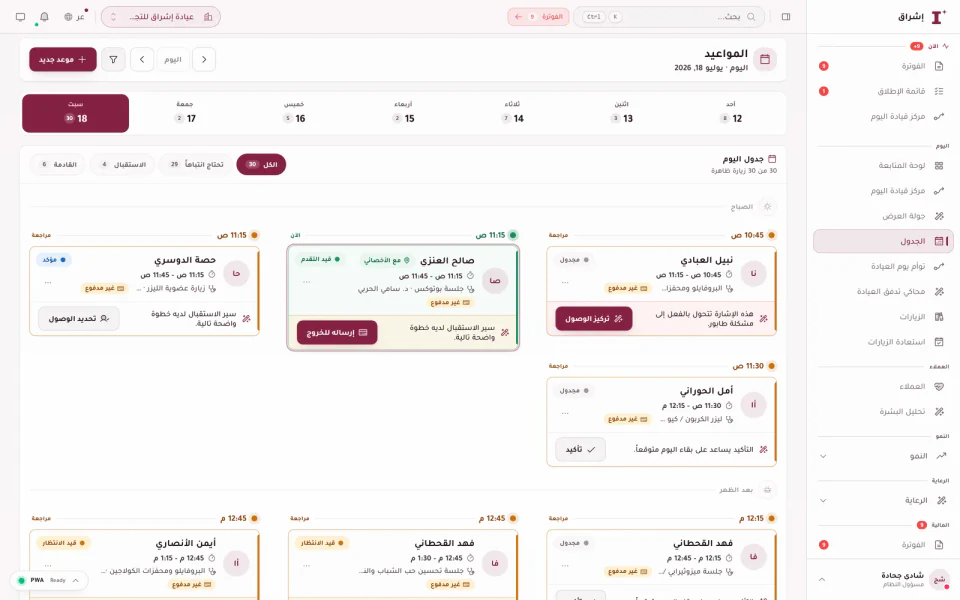 جدول اليوم في إشراق: ٣٠ زيارة مجدولة